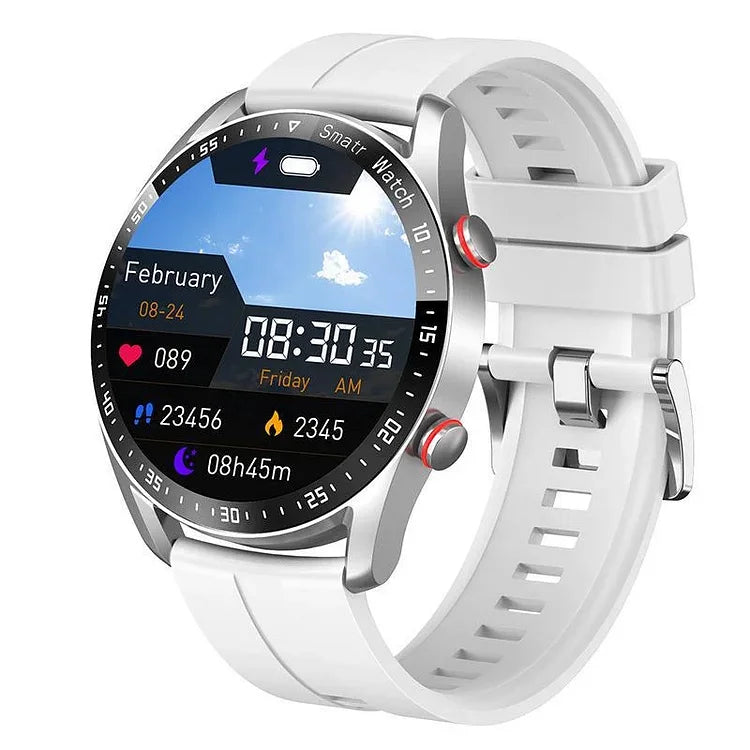 Men's smartwatch with sleek design, heart rate, and glucose monitoring features, ideal for fitness and style-conscious men.