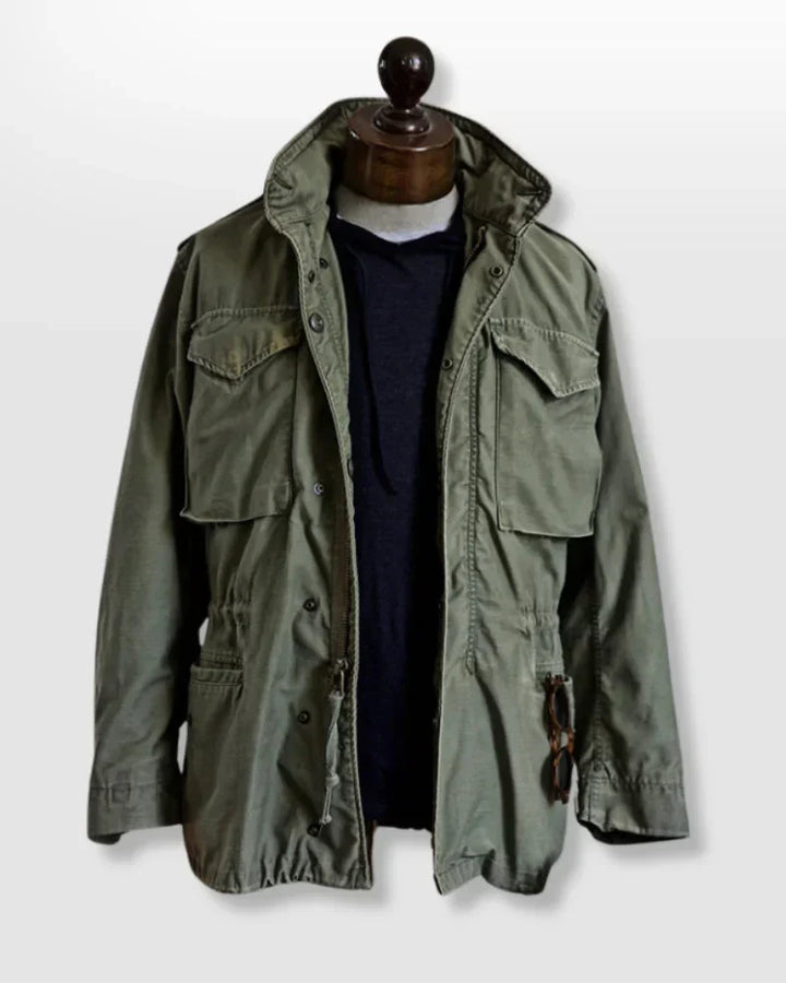 "Men's Vintage Cotton Field Jacket with adjustable waist; durable, breathable fabric, perfect for layering and outdoor wear."