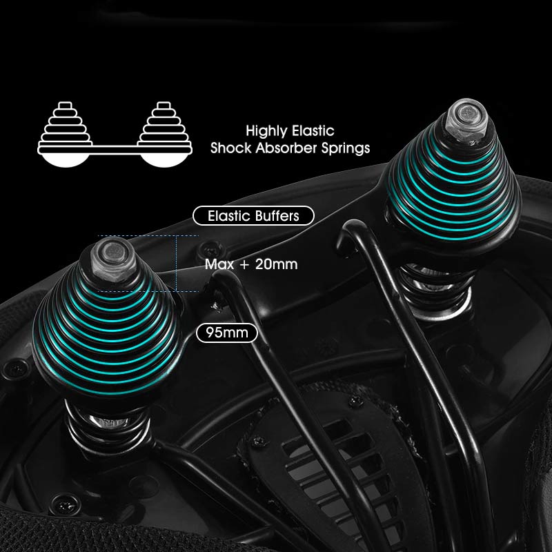 Men's wide bicycle saddle with shock absorption, ergonomic design, and ventilation in durable, water-resistant PU leather.