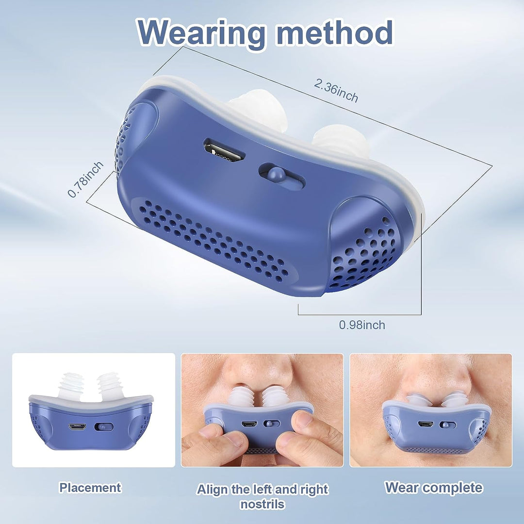 Small nasal plug micro CPAP for sleep apnea. Comfortable medical silicone snoring aid, ideal for travel and home use.