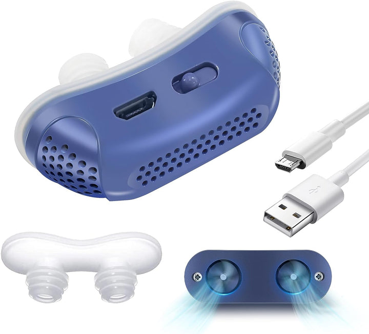 Lightweight medical silicone nasal plug. Portable micro CPAP anti-snoring and sleep apnea breathing aid for travelers.
