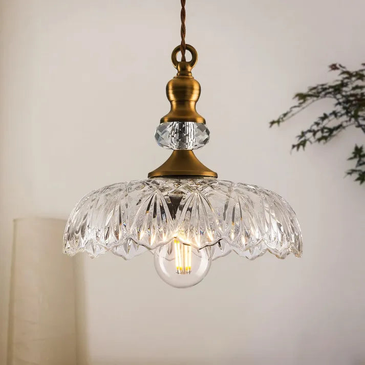 "Mid-century glass pendant light with sleek design, ideal for kitchen island, featuring iron and acrylic materials."