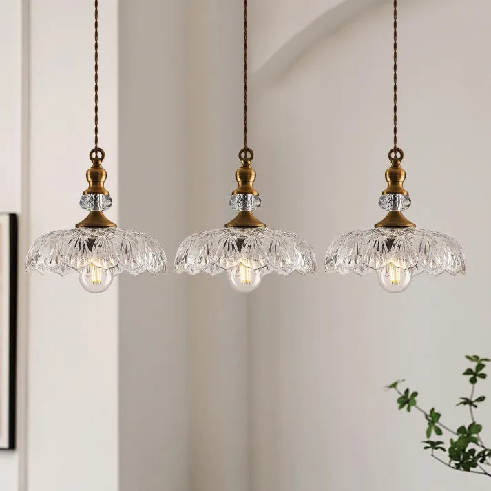 "Mid-century glass pendant light with sleek design, ideal for kitchen island, featuring iron and acrylic materials."