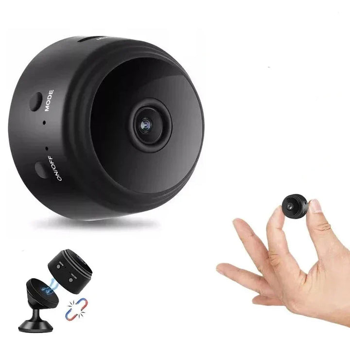 "Mini Camera 1080P HD Night Vision Wireless, compact black design, perfect for discreet home security with Wi-Fi connectivity
