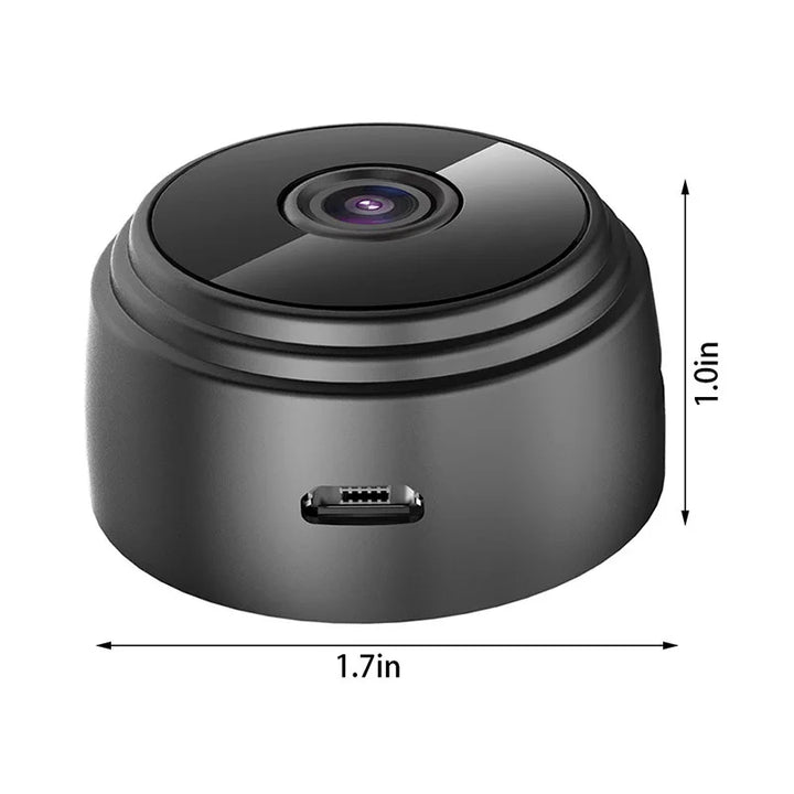 "Mini Camera 1080P HD Night Vision Wireless, compact black design, perfect for discreet home security with Wi-Fi connectivity