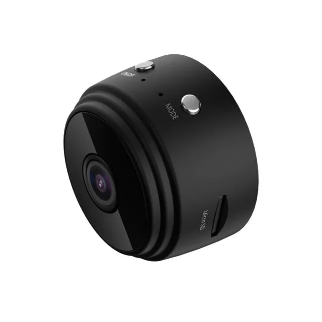 "Mini Camera 1080P HD Night Vision Wireless, compact black design, perfect for discreet home security with Wi-Fi connectivity