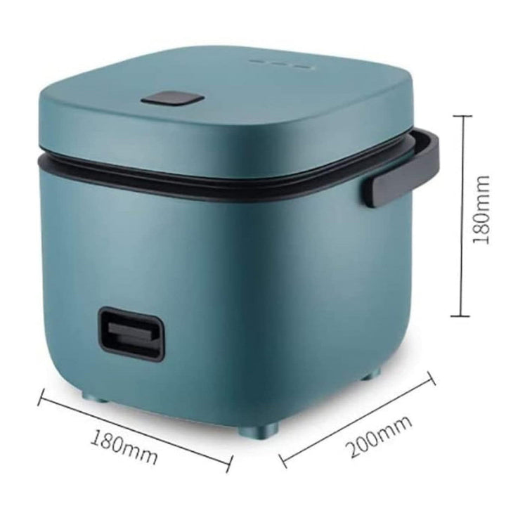 "Mini rice cooker and steamer, compact design for 1-2 people, 1.2L capacity, in green, ideal for small kitchens or travel."