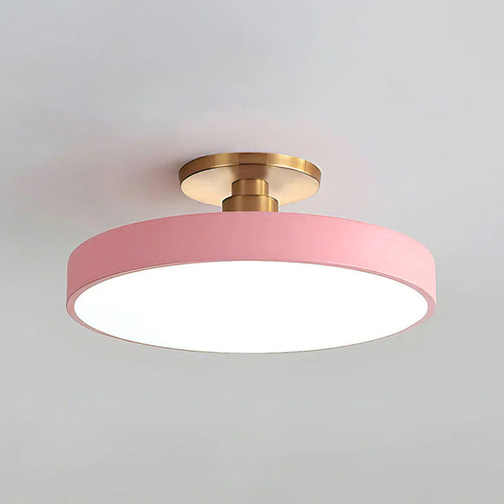 "Minimalist LED ceiling light, semi-flush design, brightens spaces with elegant style and energy-efficient glow."