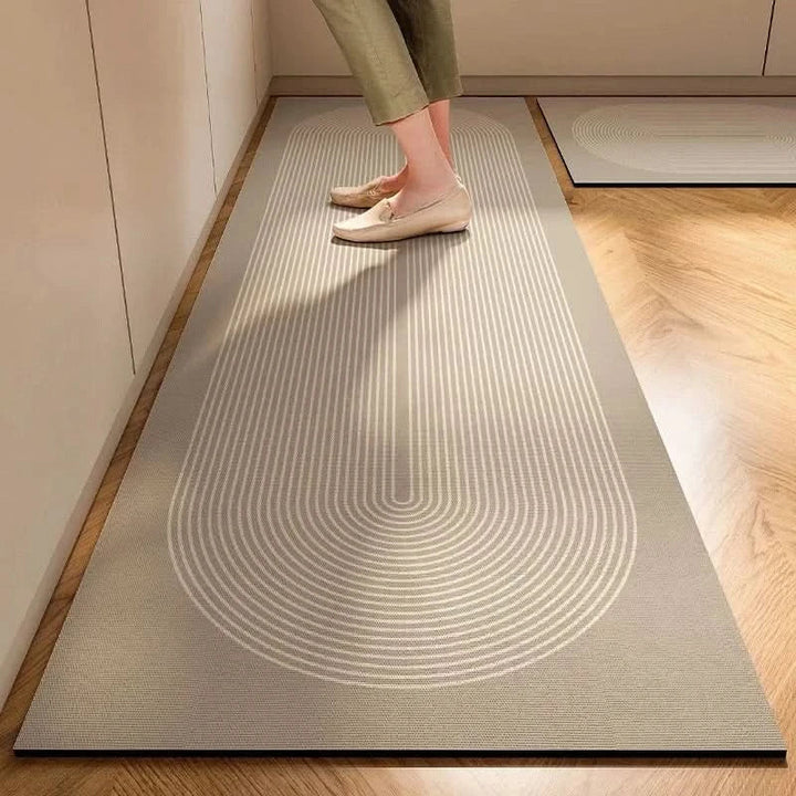Modern minimalist comfort mat with anti-fatigue design. Washable, non-slip floor mat for kitchen safety & style.