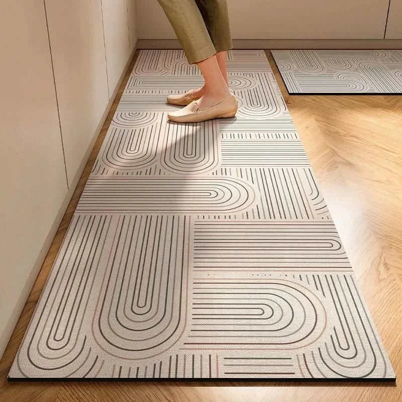Easy-clean, durable non-slip kitchen mat. Minimalist anti-fatigue floor mat for enhanced comfort & modern kitchen decor.