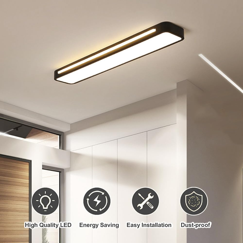 "Minimalist Nordic long LED ceiling light with sleek black finish and modern design for elegant interior lighting"