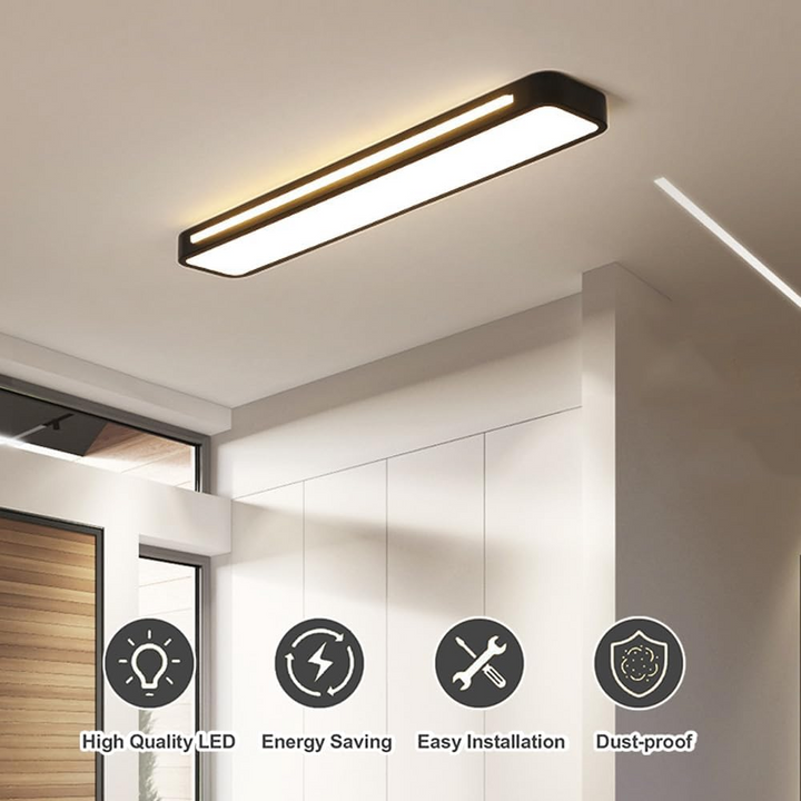 "Minimalist Nordic long LED ceiling light with sleek black finish and modern design for elegant interior lighting"