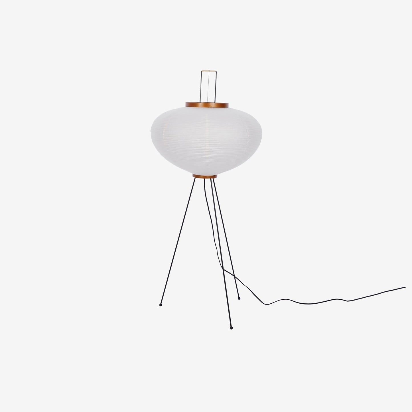"Minimalist rice paper floor lamp with sleek metal frame and soft diffused light, perfect for creating a warm ambiance."