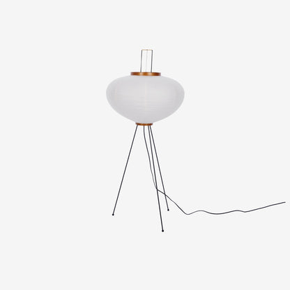 "Minimalist rice paper floor lamp with sleek metal frame and soft diffused light, perfect for creating a warm ambiance."