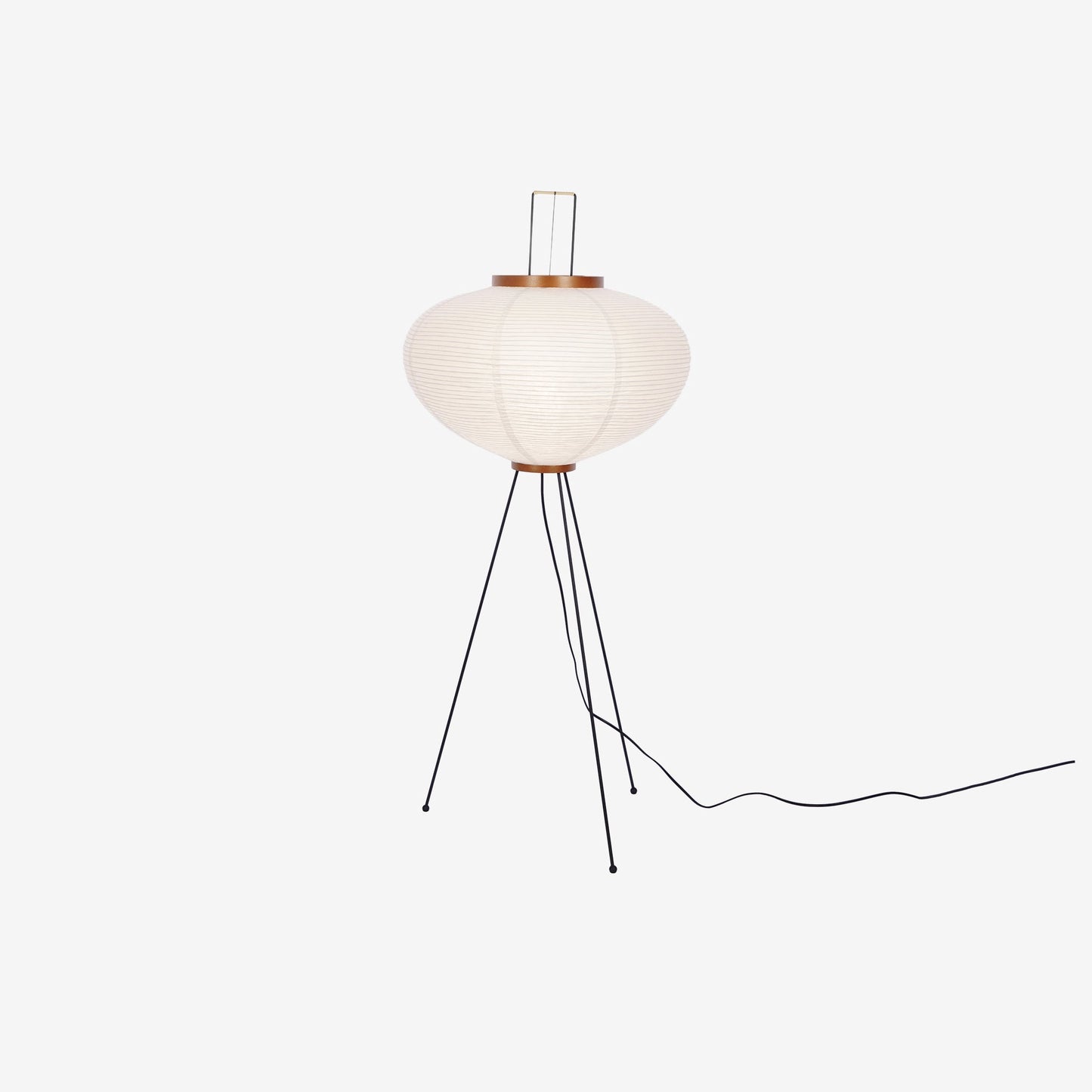 "Minimalist rice paper floor lamp with sleek metal frame and soft diffused light, perfect for creating a warm ambiance."