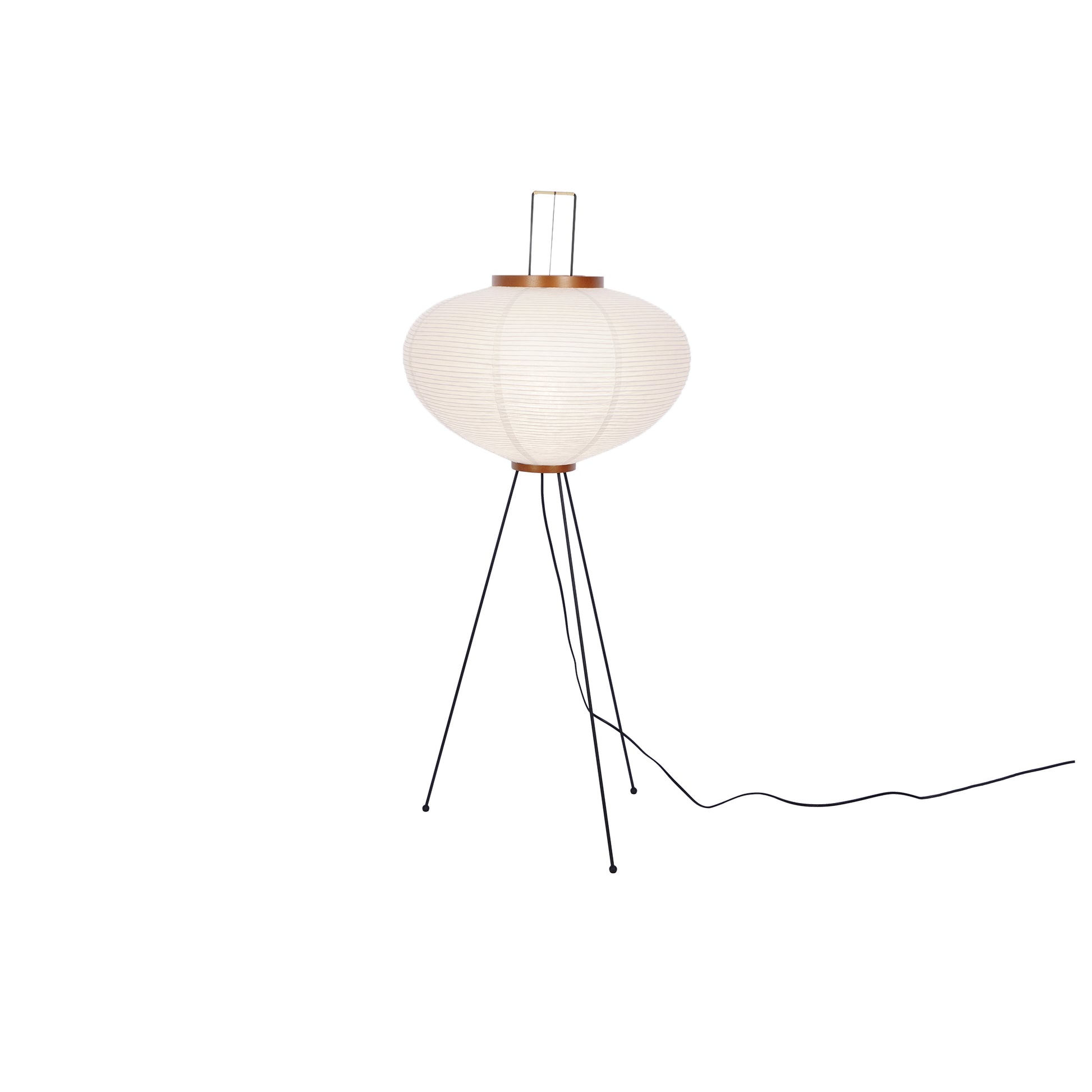 "Minimalist rice paper floor lamp with sleek metal frame and soft diffused light, perfect for creating a warm ambiance."