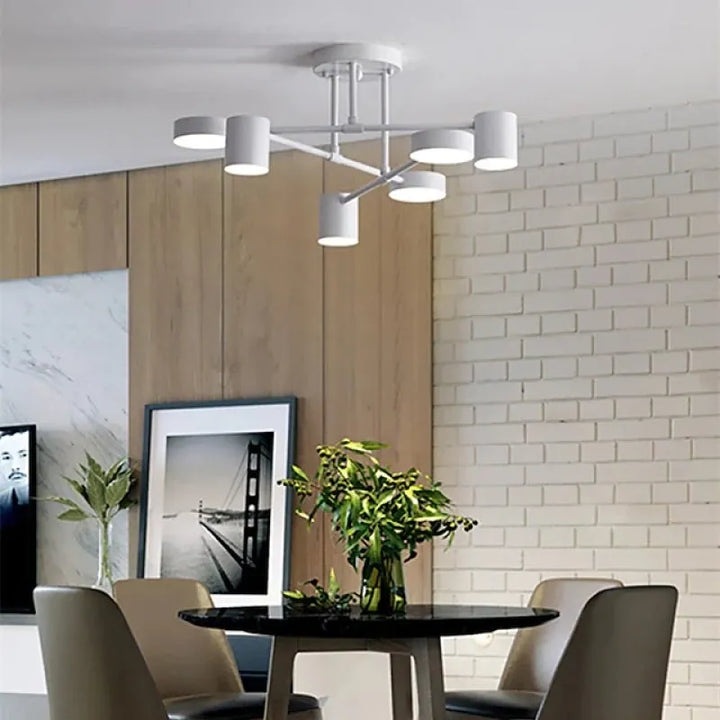 "Modern 6-light ceiling lamp with sleek geometric design and adjustable light modes for stylish, balanced home illumination."