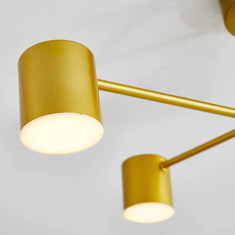 "Modern 6-light ceiling lamp with sleek geometric design and adjustable light modes for stylish, balanced home illumination."