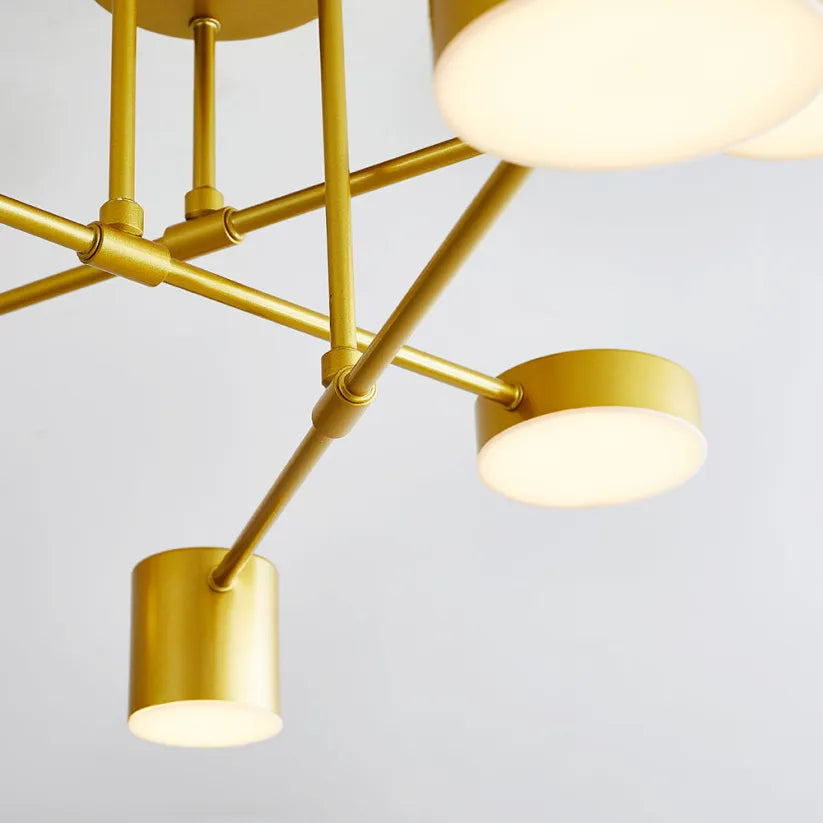 "Modern 6-light ceiling lamp with sleek geometric design and adjustable light modes for stylish, balanced home illumination."