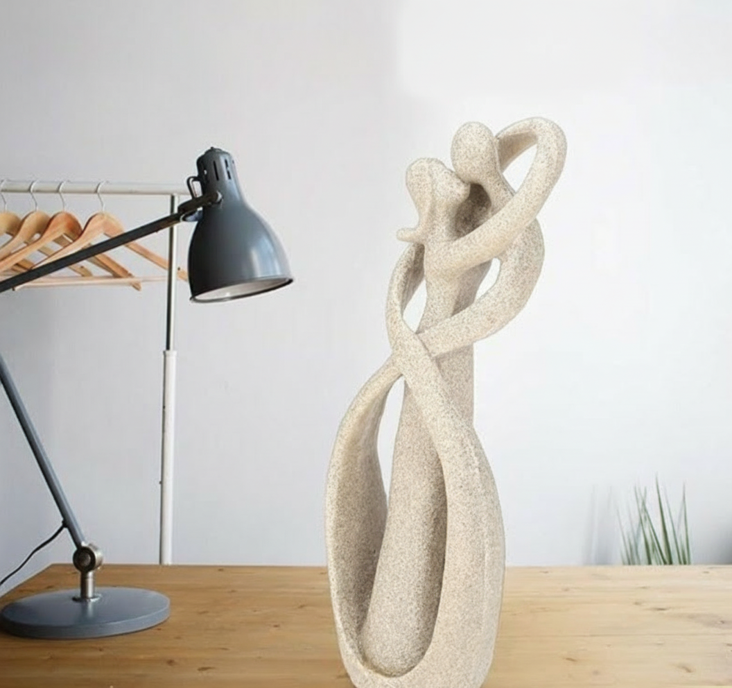 Abstract love figurine, a timeless art engagement or anniversary gift for modern home accents.