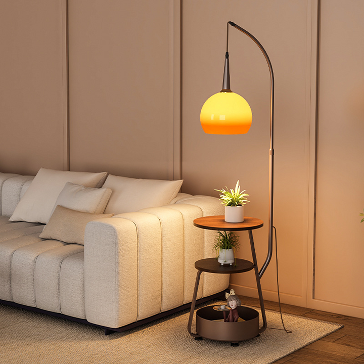 "Modern bedside lamp with Bauhaus design, metal and wood finish, warm ambient lighting, perfect for stylish bedrooms."