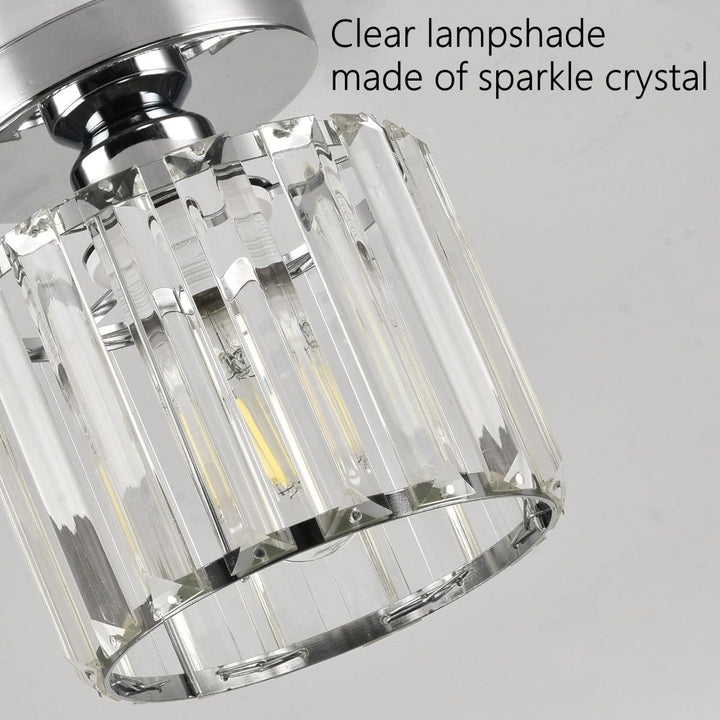 Modern black crystal flush mount ceiling light, sleek brass fixture, crystal shade, ideal for rooms with low ceilings.