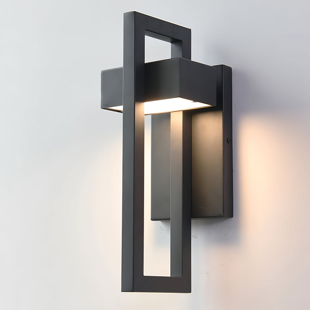 Modern black outdoor wall light with stainless steel finish, sleek design, perfect for enhancing exterior ambiance.