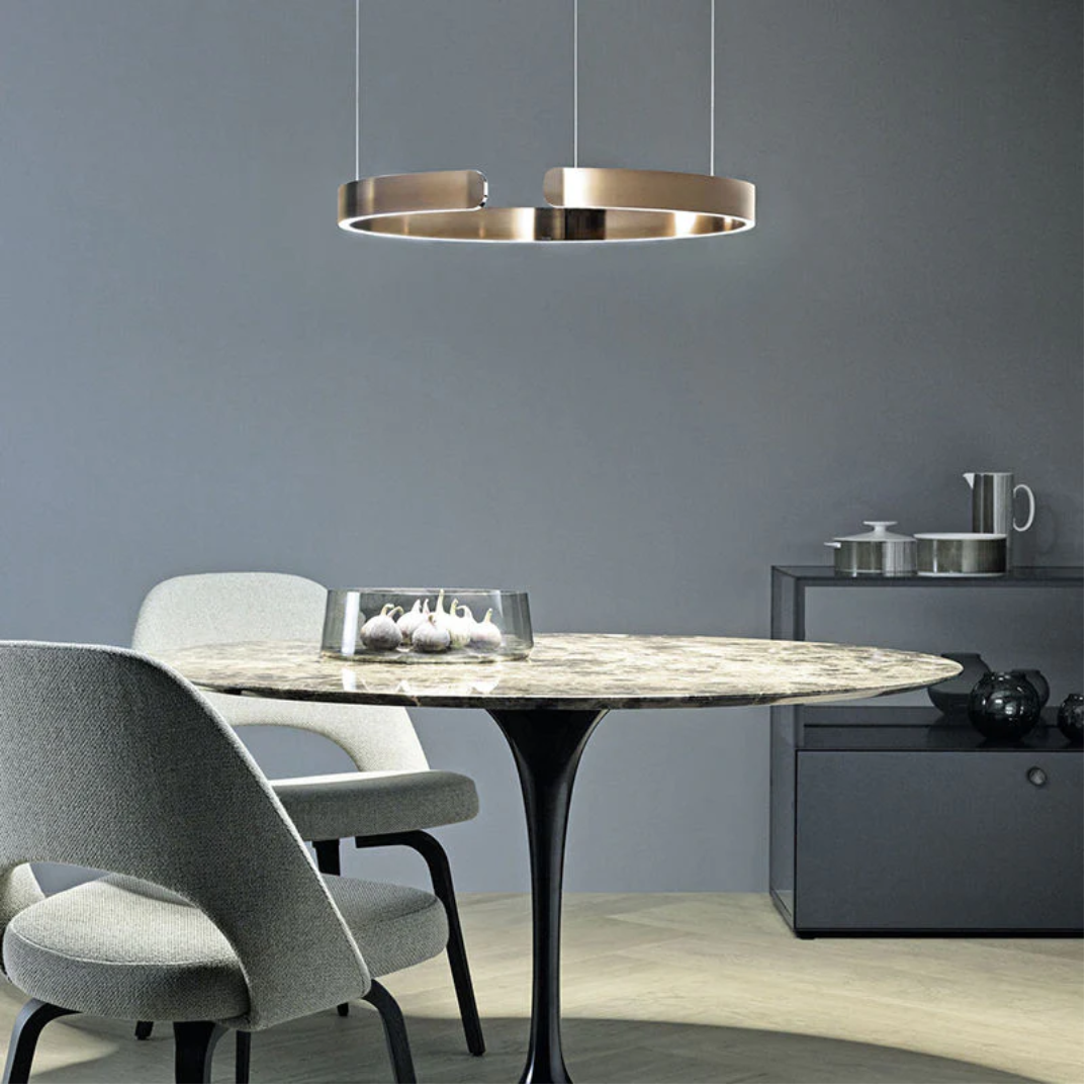 Dimmable LED circular pendant light, HaloRing design, energy-efficient modern lighting for any home.