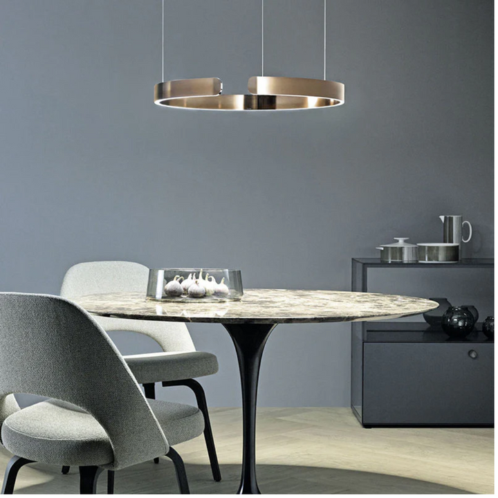 Dimmable LED circular pendant light, HaloRing design, energy-efficient modern lighting for any home.