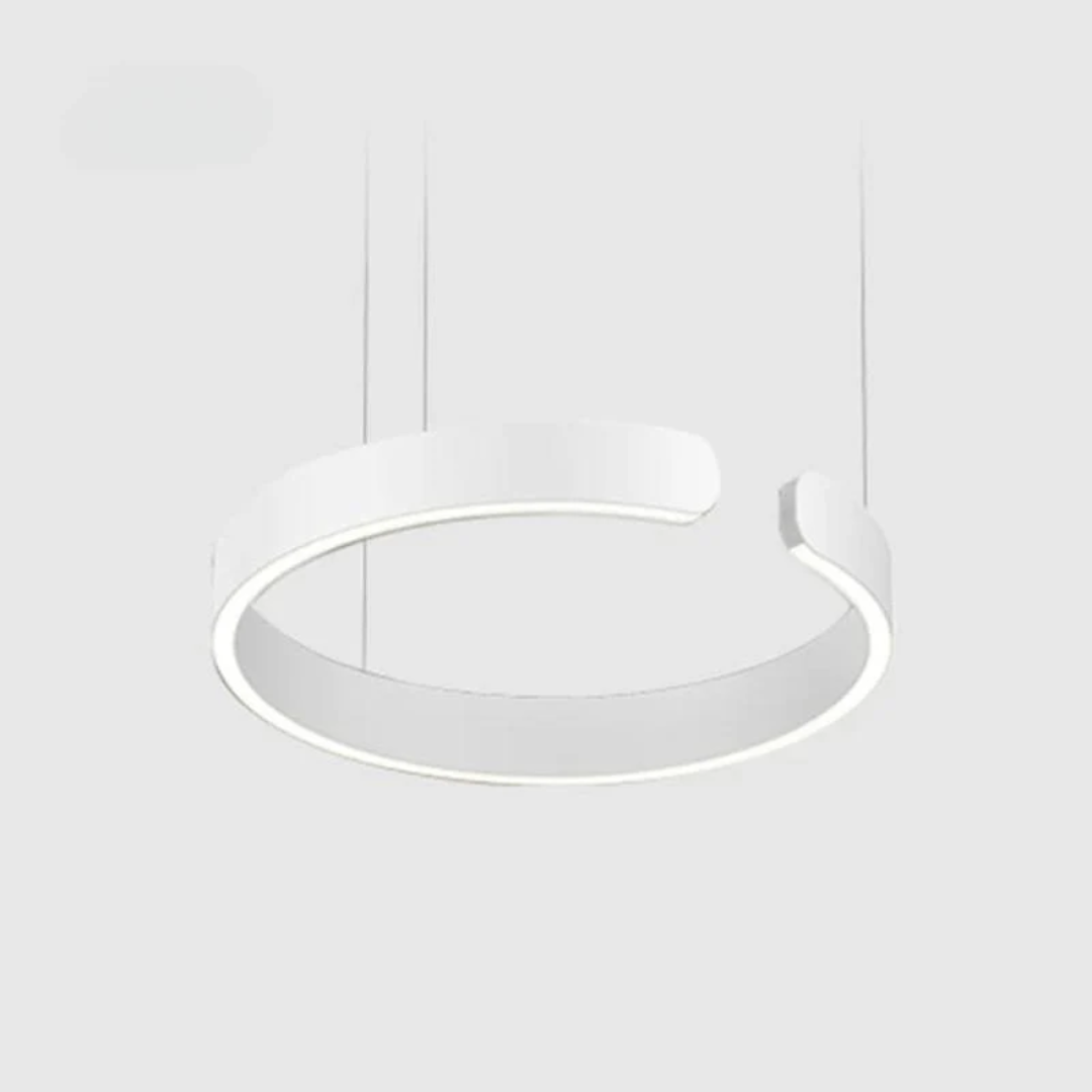 Geometric modern circle LED pendant light, HaloRing ceiling fixture, ideal contemporary home decor piece.