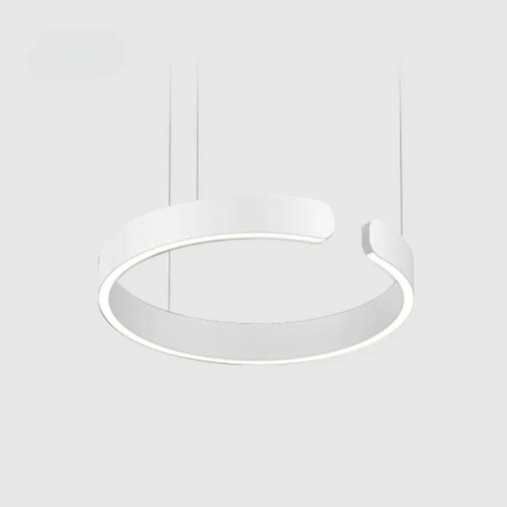 Geometric modern circle LED pendant light, HaloRing ceiling fixture, ideal contemporary home decor piece.