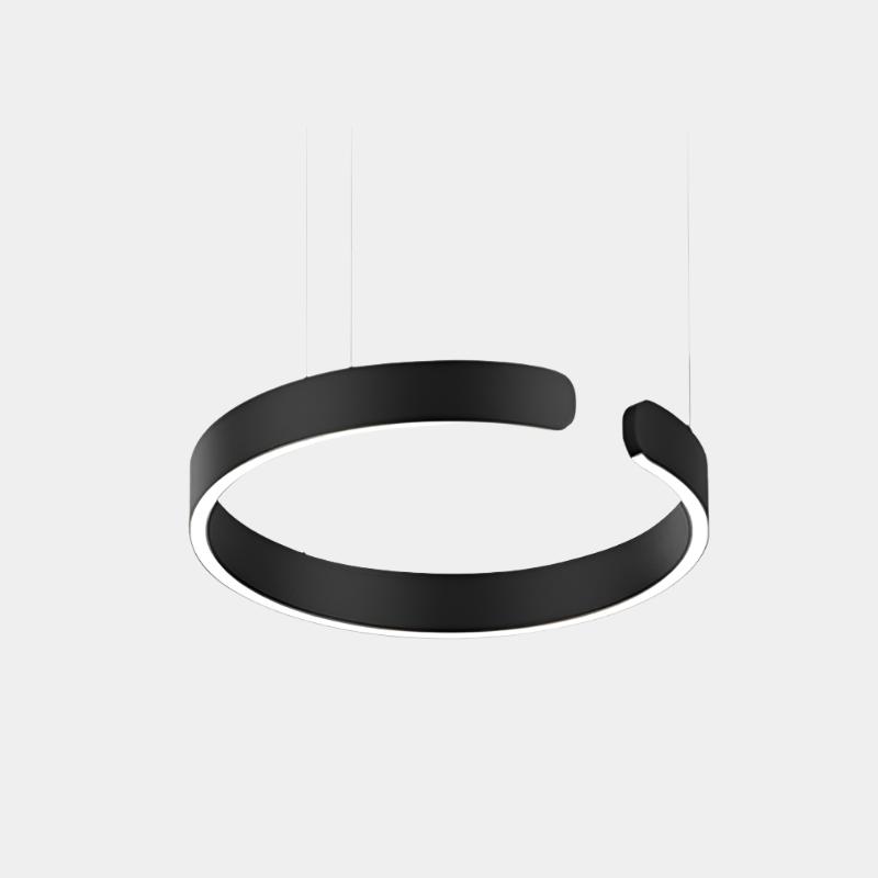 "Modern circular LED pendant light in minimal design, black finish, ideal for elegant home interiors and efficient lighting."