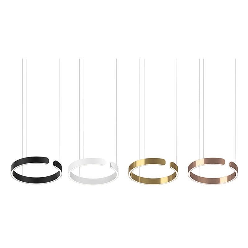 "Modern circular LED pendant light in minimal design, black finish, ideal for elegant home interiors and efficient lighting."