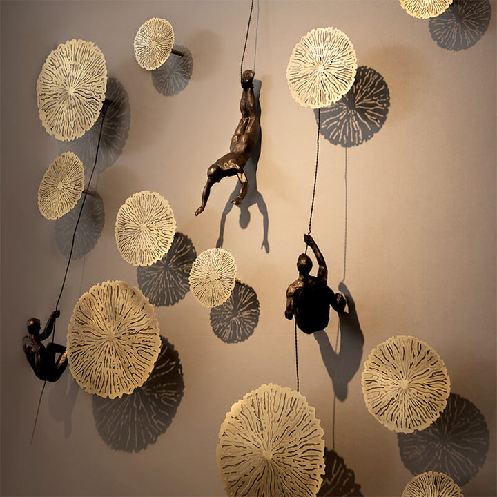 Artistic climber wall sculpture. Modern home decor statement for living room, hallway, or study.
