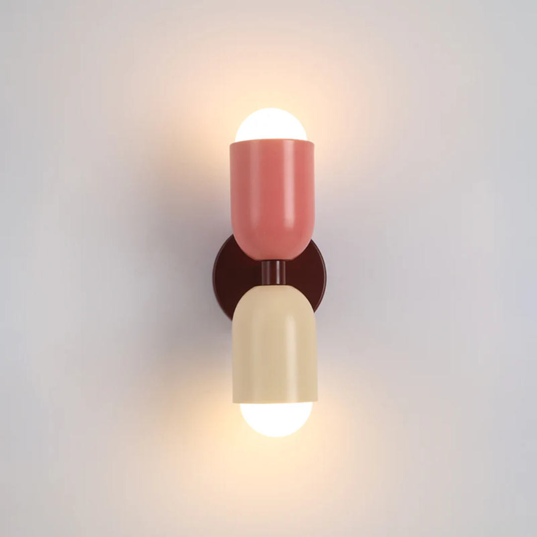 Contemporary LED wall lamp with vibrant, colorful ambient light. Perfect for modern living room decor.