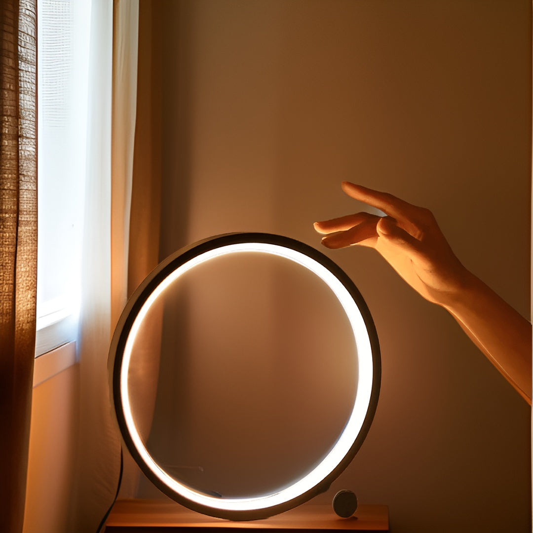 Minimalist modern table lamp, offering dimmable ambient LED lighting for a chic home decor touch.