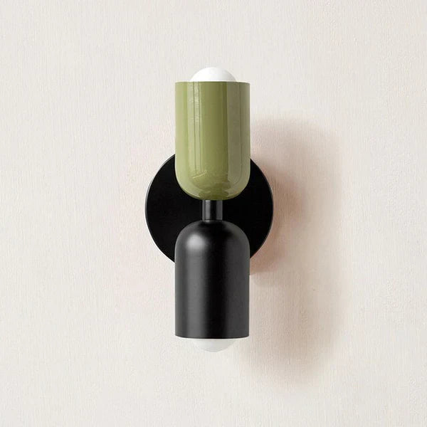 Contemporary dual LED wall light, dimmable, offering versatile illumination.