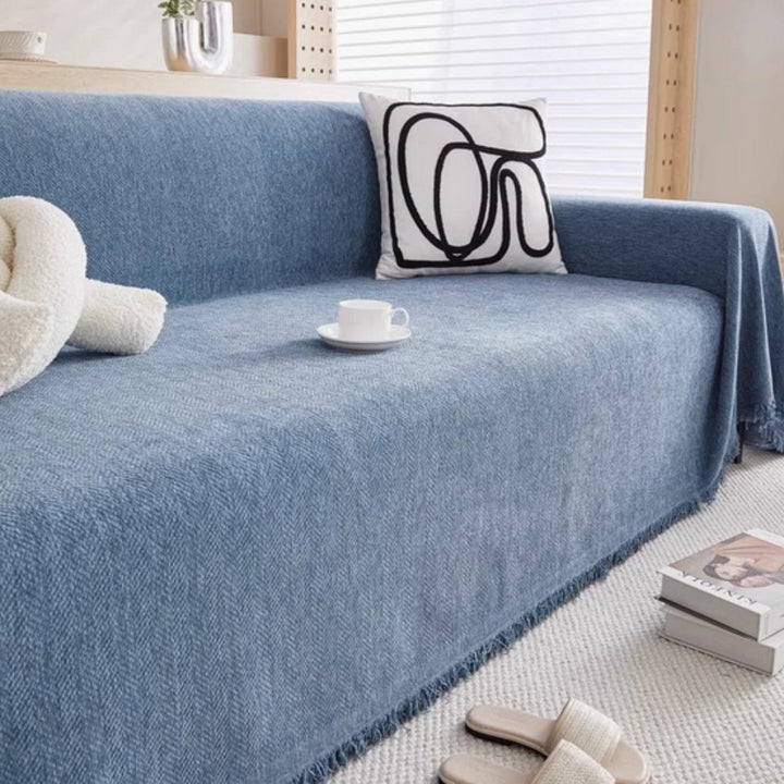 Soft, textured modern sofa throw blanket enhances contemporary home decor.