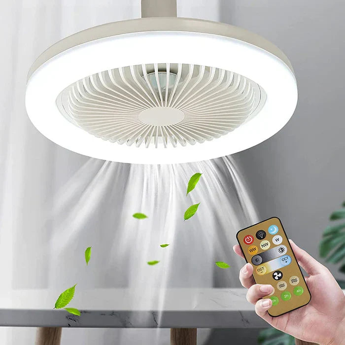 Modern LED ceiling fan with light for quiet home cooling & illumination, perfect for living room decor.