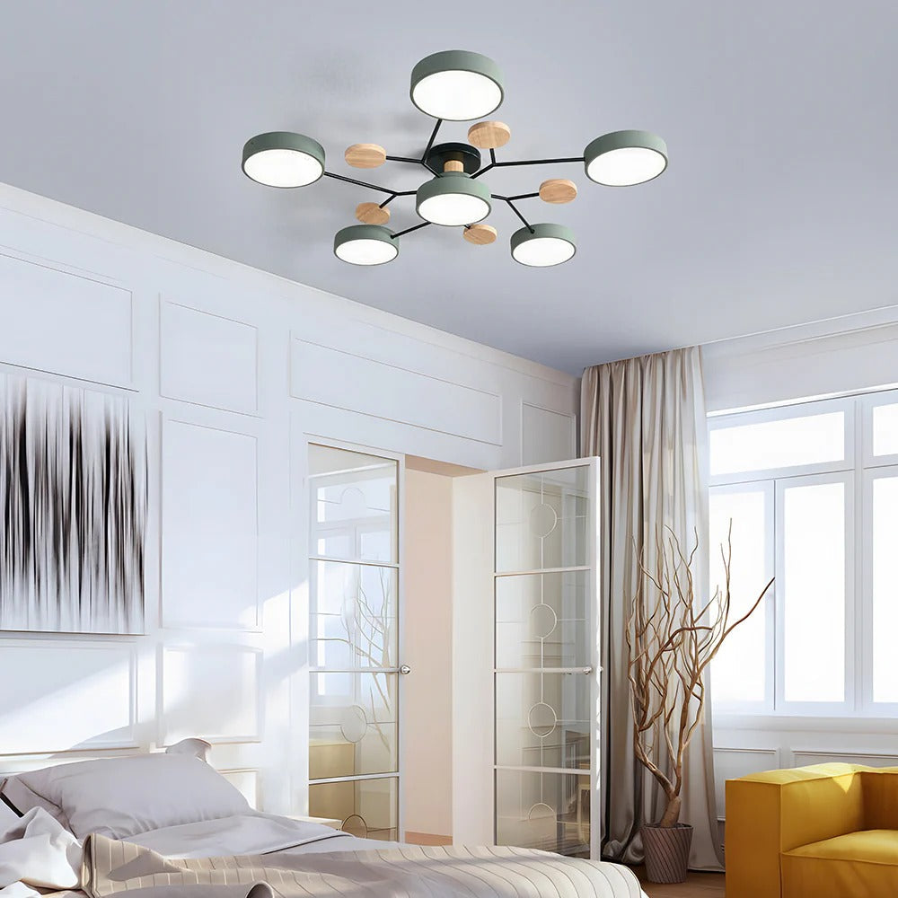 Modern LED ceiling light chandelier with sleek, minimalist design; iron and acrylic materials illuminate living rooms.