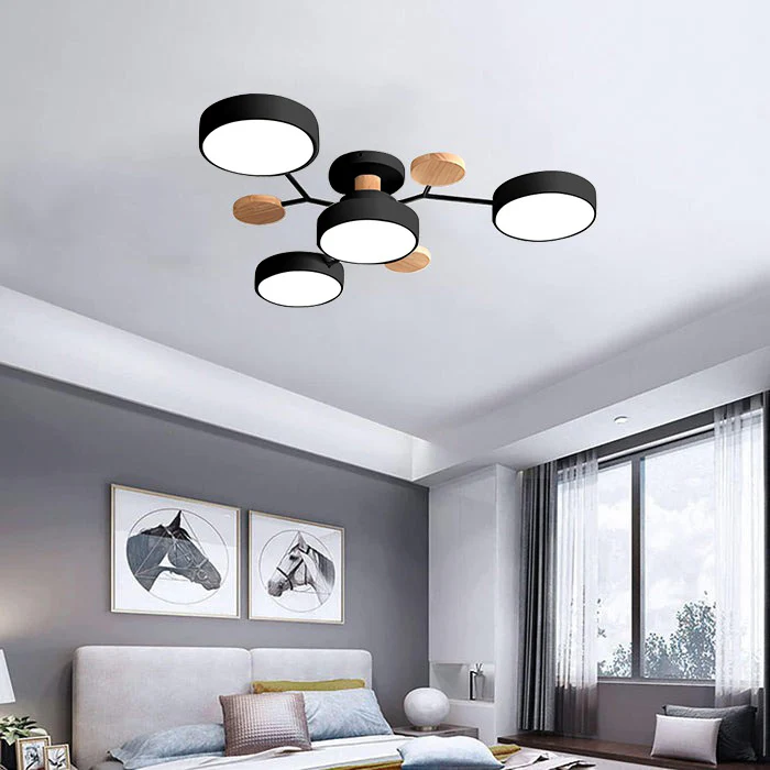 Modern LED ceiling light chandelier with sleek, minimalist design; iron and acrylic materials illuminate living rooms.