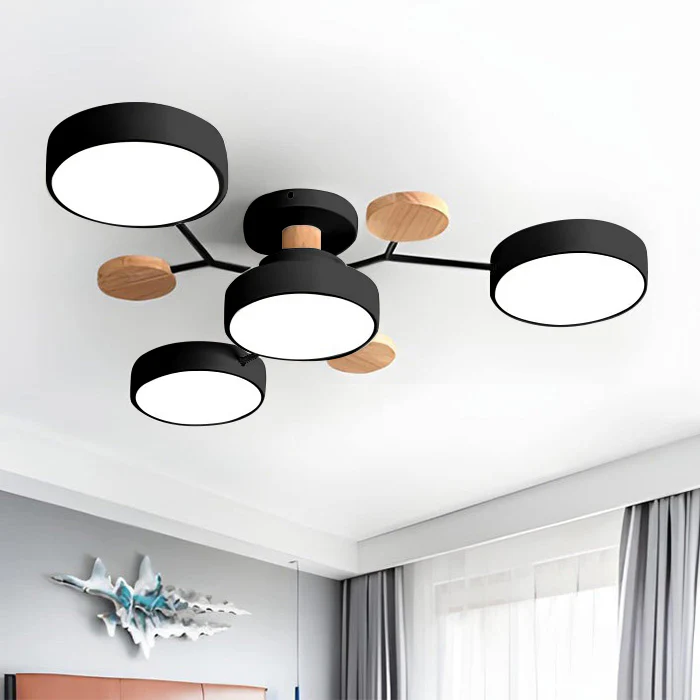 Modern LED ceiling light chandelier with sleek, minimalist design; iron and acrylic materials illuminate living rooms.