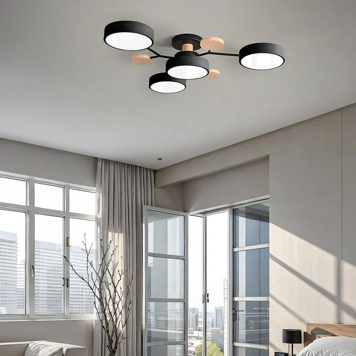 Modern LED ceiling light chandelier with sleek, minimalist design; iron and acrylic materials illuminate living rooms.