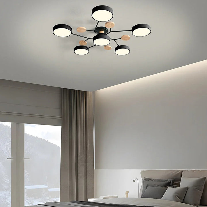Modern LED ceiling light chandelier with sleek, minimalist design; iron and acrylic materials illuminate living rooms.