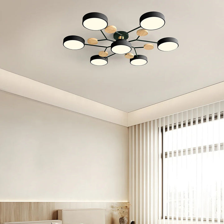 Modern LED ceiling light chandelier with sleek, minimalist design; iron and acrylic materials illuminate living rooms.