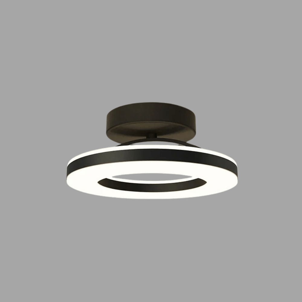 "Modern LED ceiling light with adjustable colors, sleek design, gold and black finish, perfect for contemporary interiors."