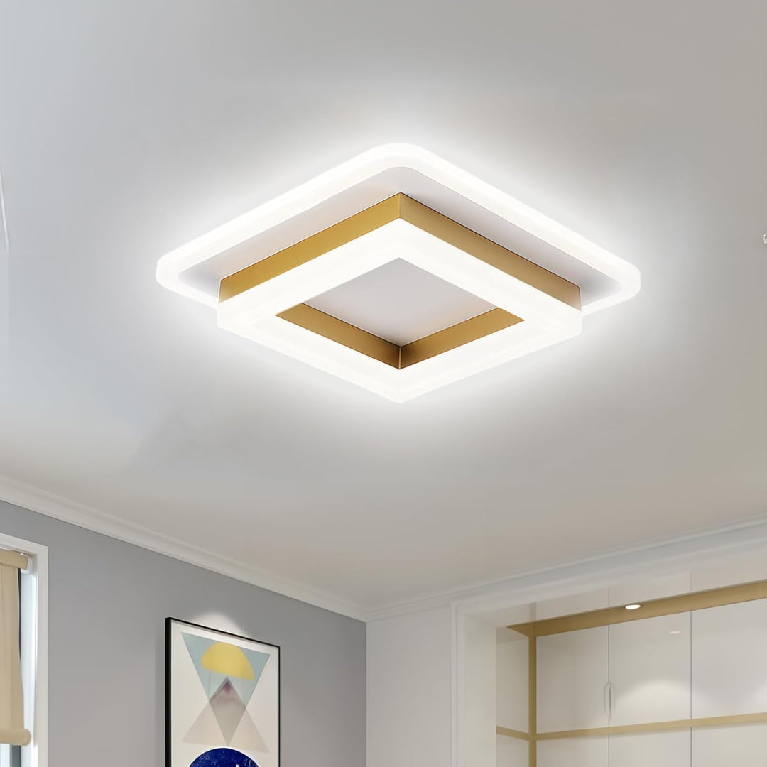 "Modern LED ceiling light with sleek square design, black finish, ideal for stylish hallways, emits bright 1920 lumens."