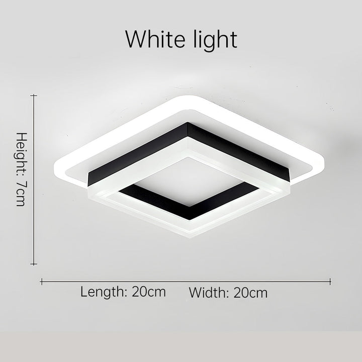 "Modern LED ceiling light with sleek square design, black finish, ideal for stylish hallways, emits bright 1920 lumens."