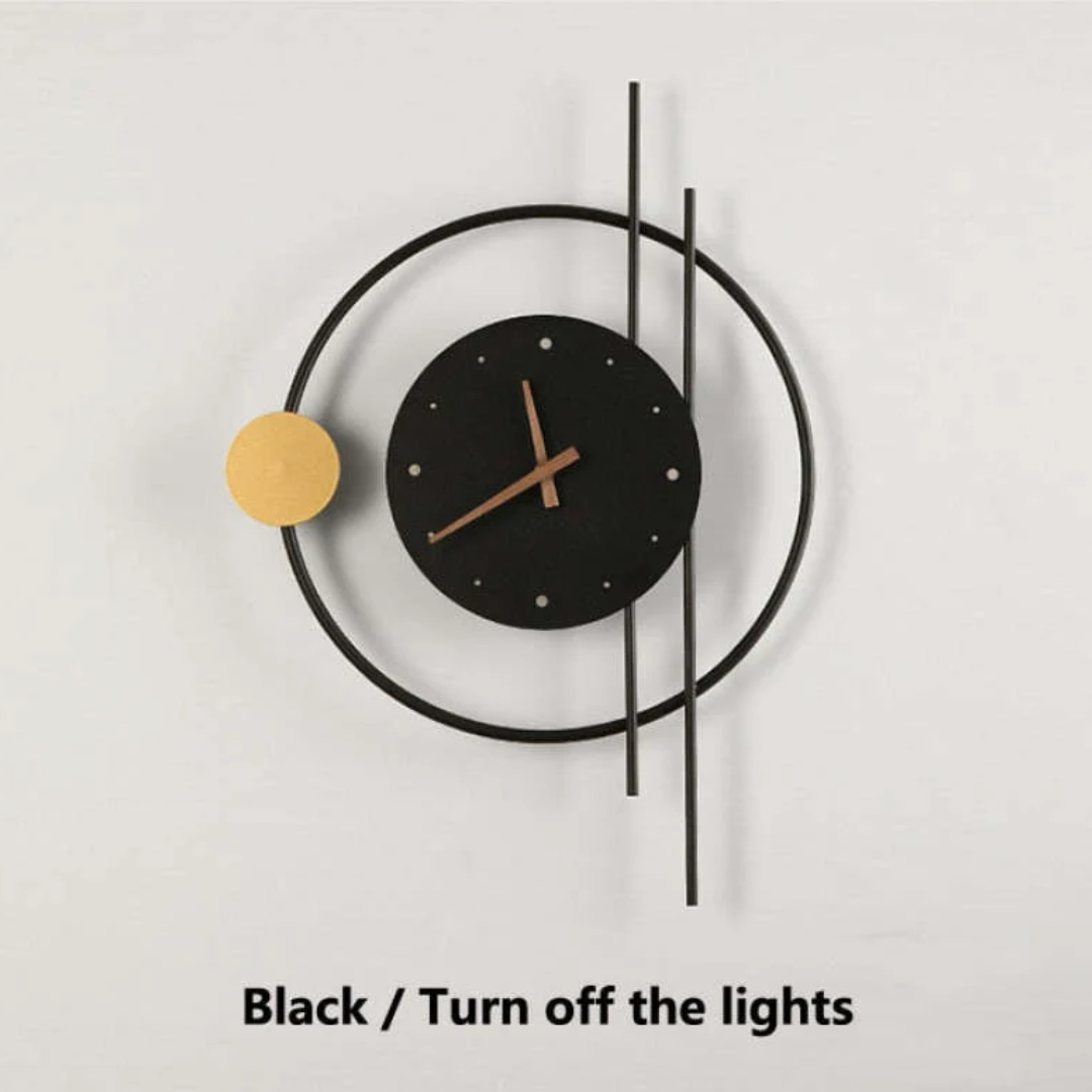 Luxurious gold LED wall clock lamp, a contemporary accent for elegant home interiors.