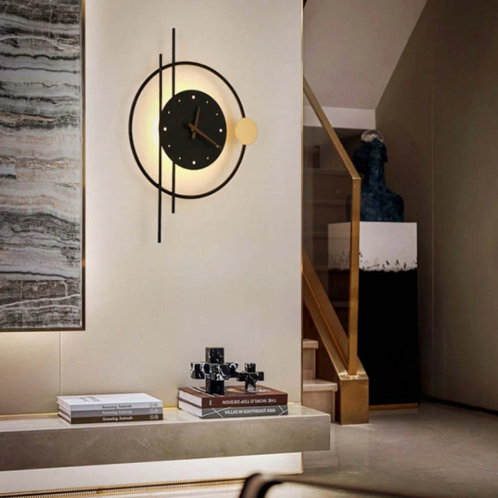 Minimalist LED wall clock lamp, contemporary design for elegant indoor lighting.